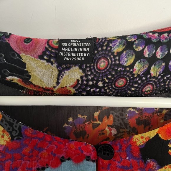 Sheer Desigual blouse - black with colorful pattern - Picture 3 of 6